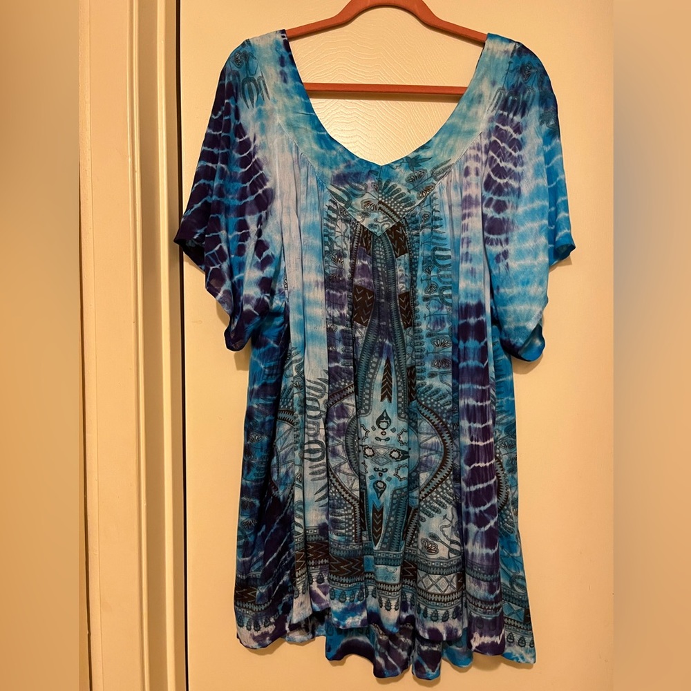 Greater Good blue “tye dye” look top